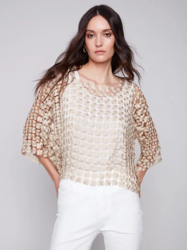 Textured Crochet Flower Top - Gold sold by Charlie B