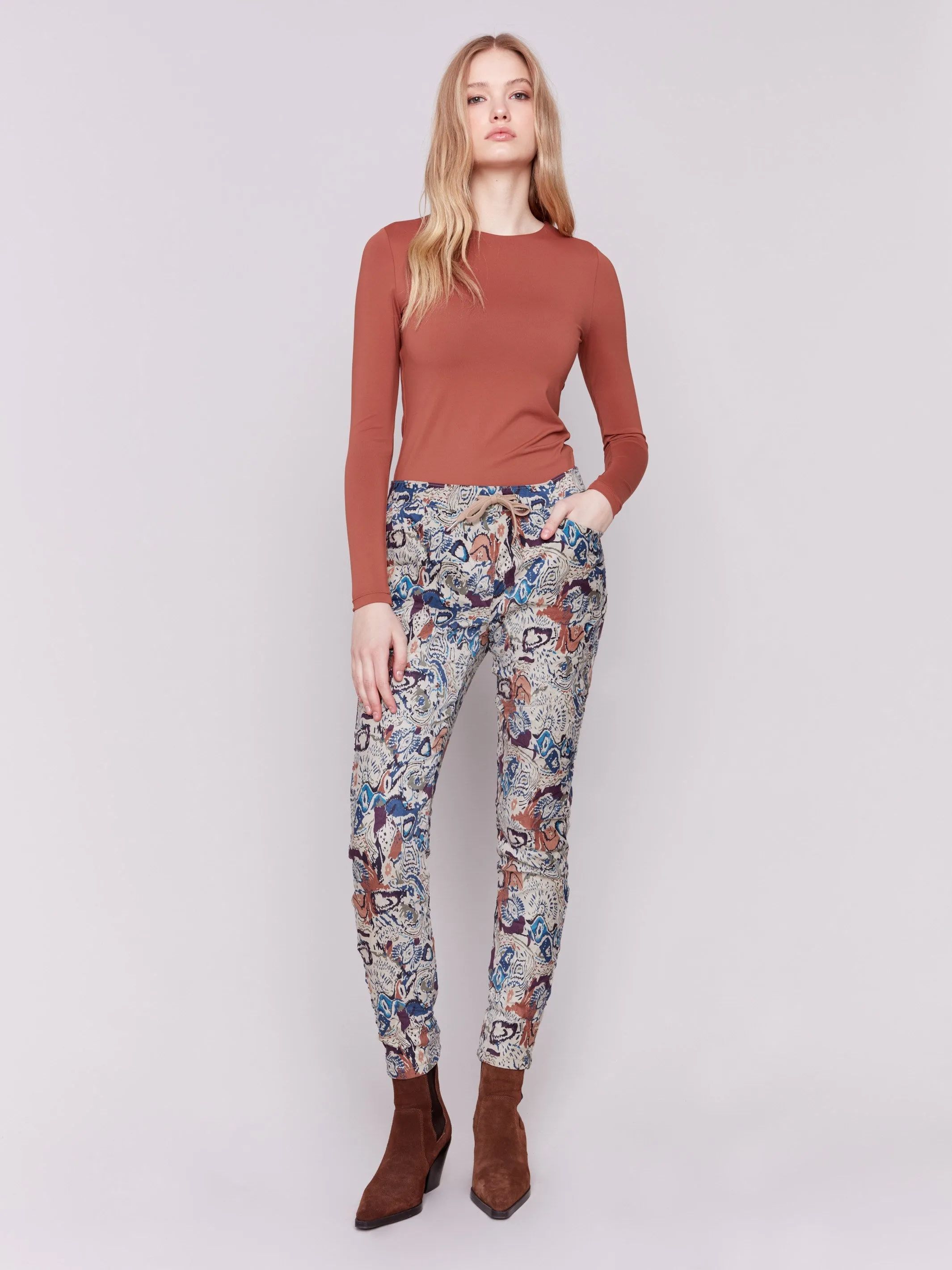 Printed Suede Crinkle Jogger Pants - Multicolor sold by Charlie B