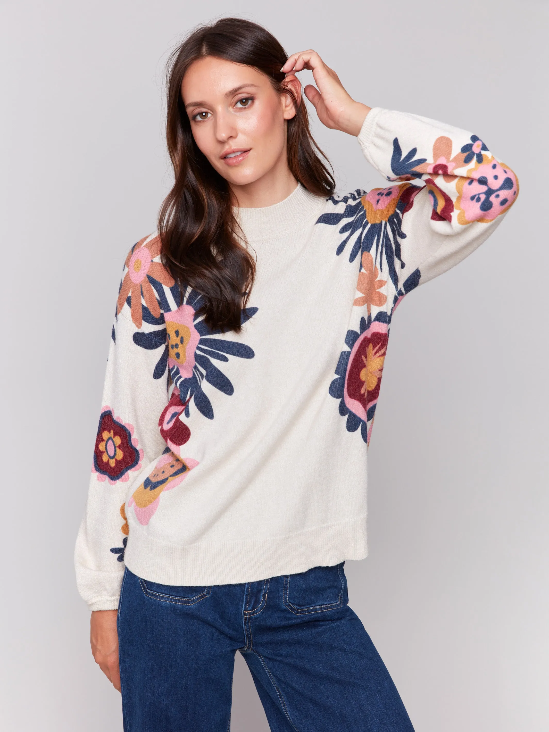 Floral Print Mock Neck Sweater - Beige sold by Charlie B
