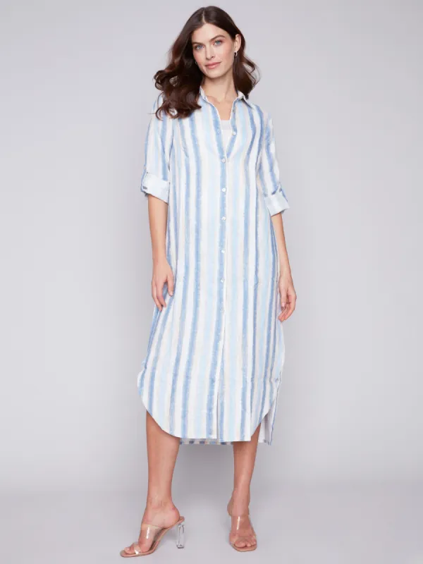 Striped Long Linen Tunic Dress - Nautical sold by Charlie B
