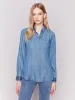 Embroidered Cuff Tencel Shirt - Denim sold by Charlie B