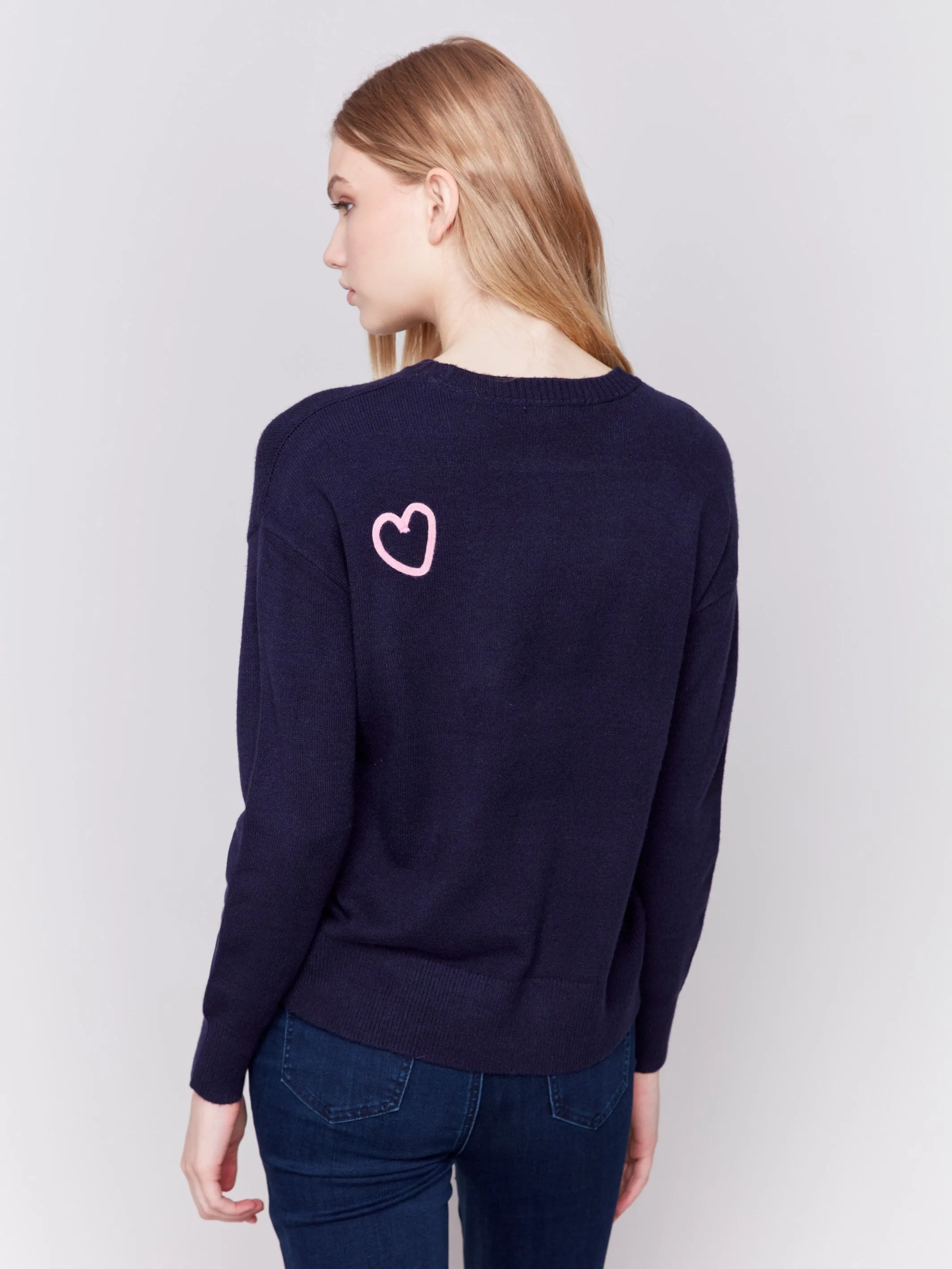 Sweater with Embroidered Hearts - Navy sold by Charlie B product image thumbnail 4