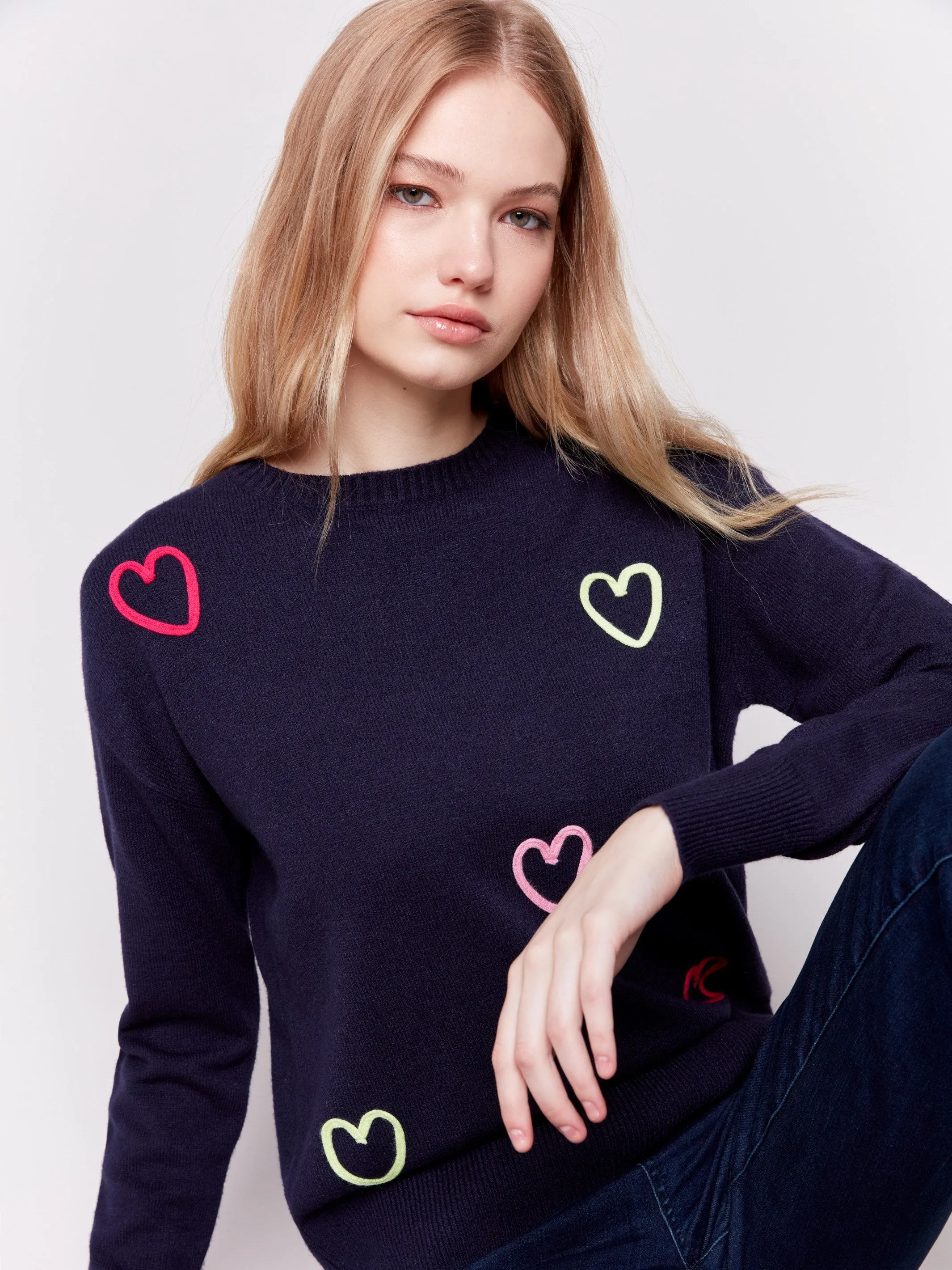 Sweater with Embroidered Hearts - Navy sold by Charlie B product image thumbnail 2