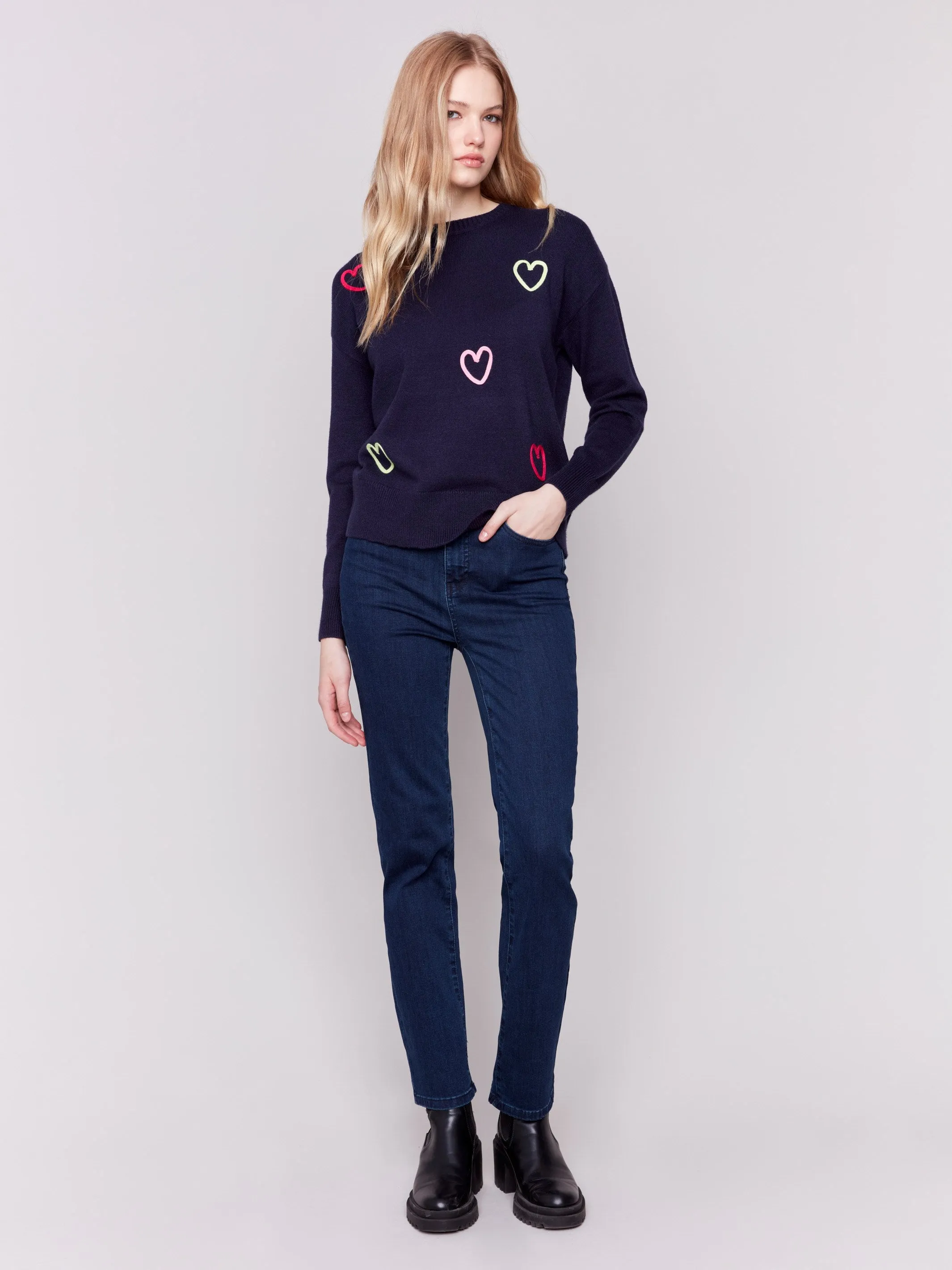 Sweater with Embroidered Hearts - Navy sold by Charlie B product image thumbnail 3