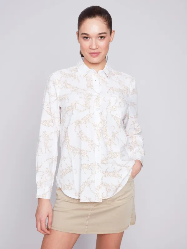 Linen Blend Button-Down Shirt - Animal sold by Charlie B