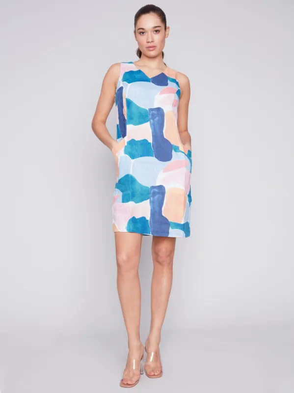 Sleeveless Printed Linen Dress - Abstract sold by Charlie B