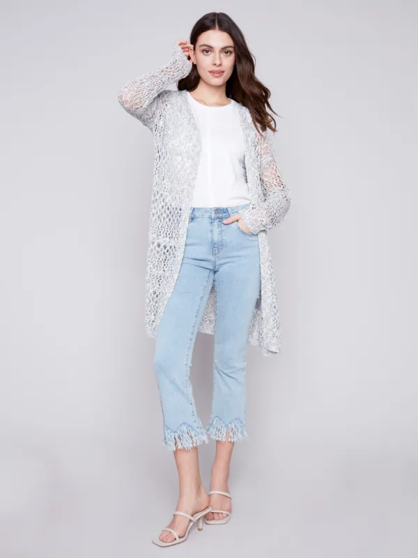 Long Knit Crochet Cardigan - Denim sold by Charlie B