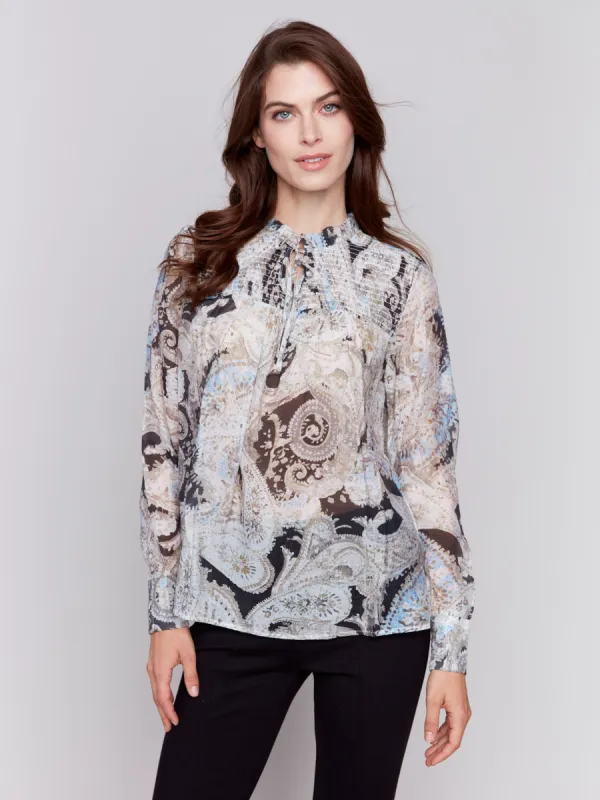 Printed Voile Blouse - Aqua made by Charlie B
