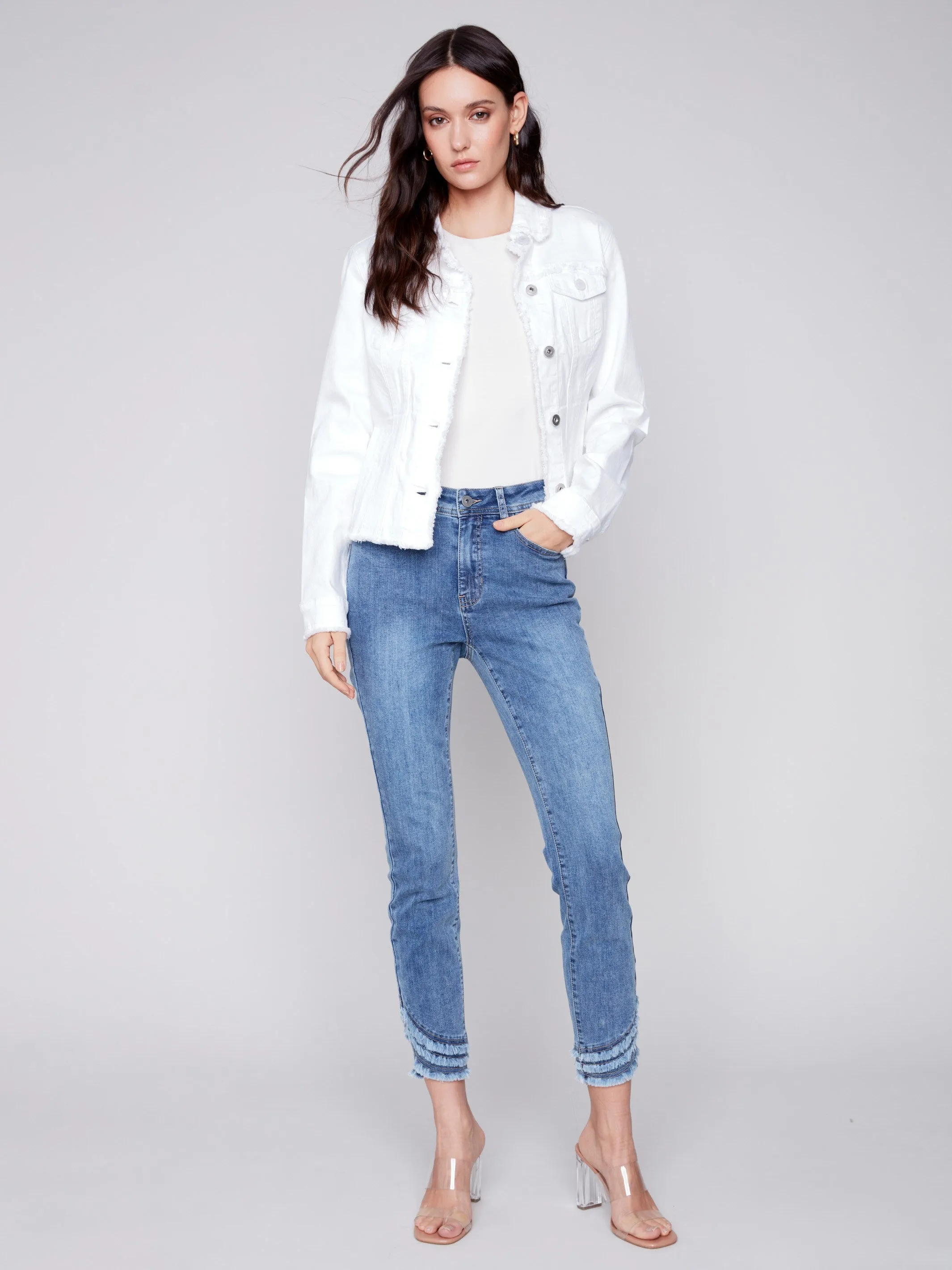 Twill Jean Jacket with Frayed Edges - White sold by Charlie B product image thumbnail 5