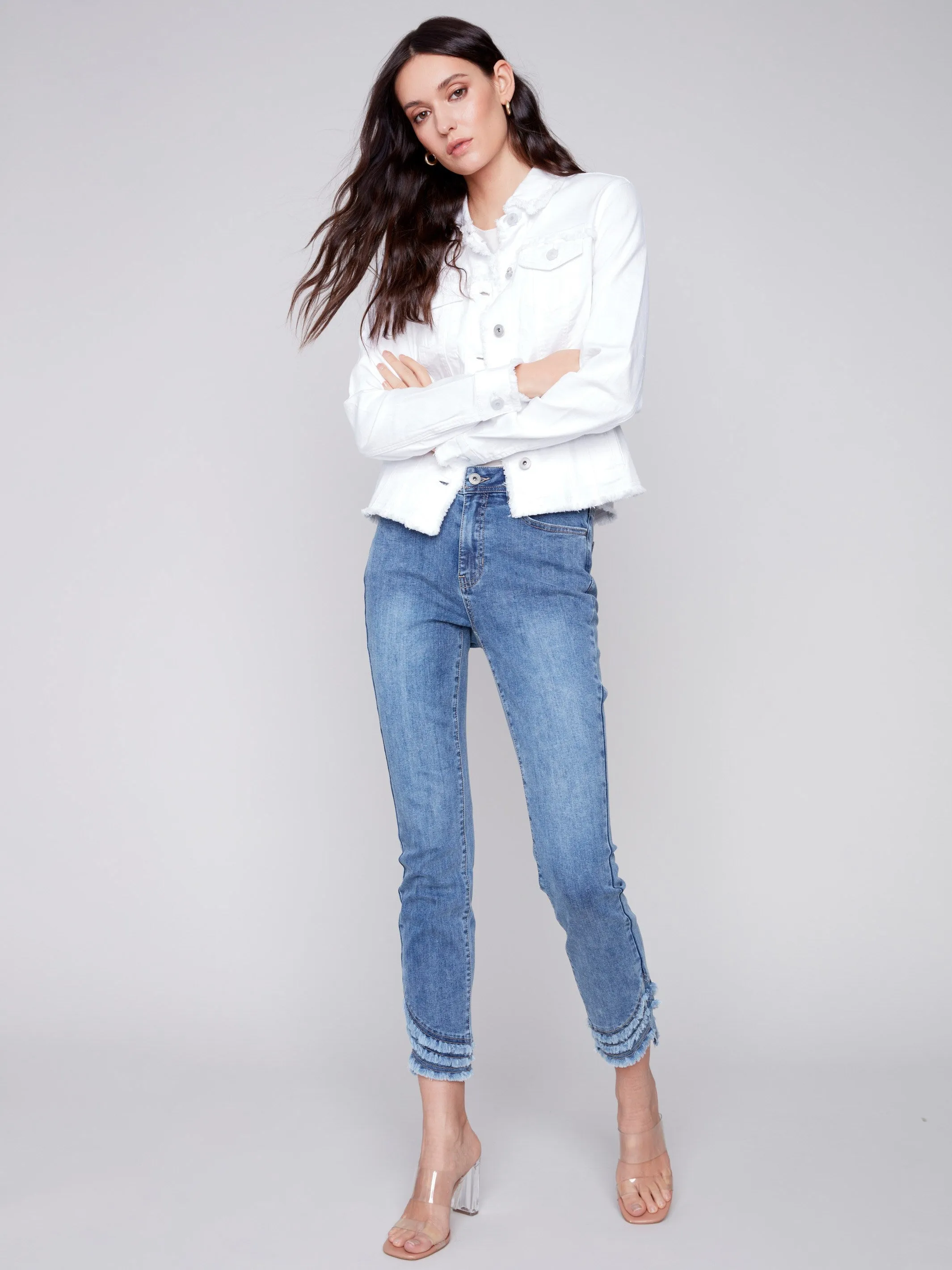 Twill Jean Jacket with Frayed Edges - White sold by Charlie B product image thumbnail 2