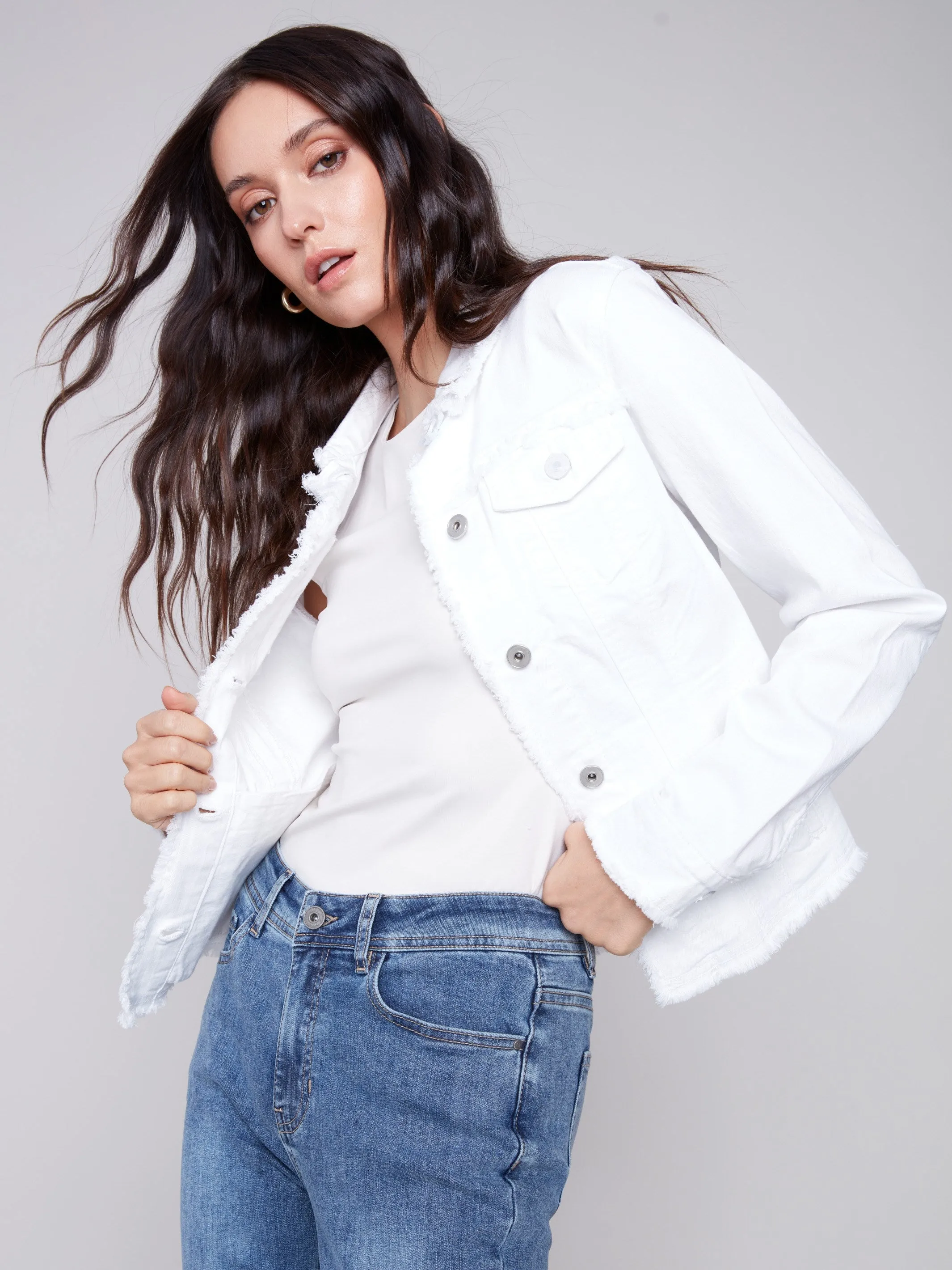 Twill Jean Jacket with Frayed Edges - White sold by Charlie B product image thumbnail 3