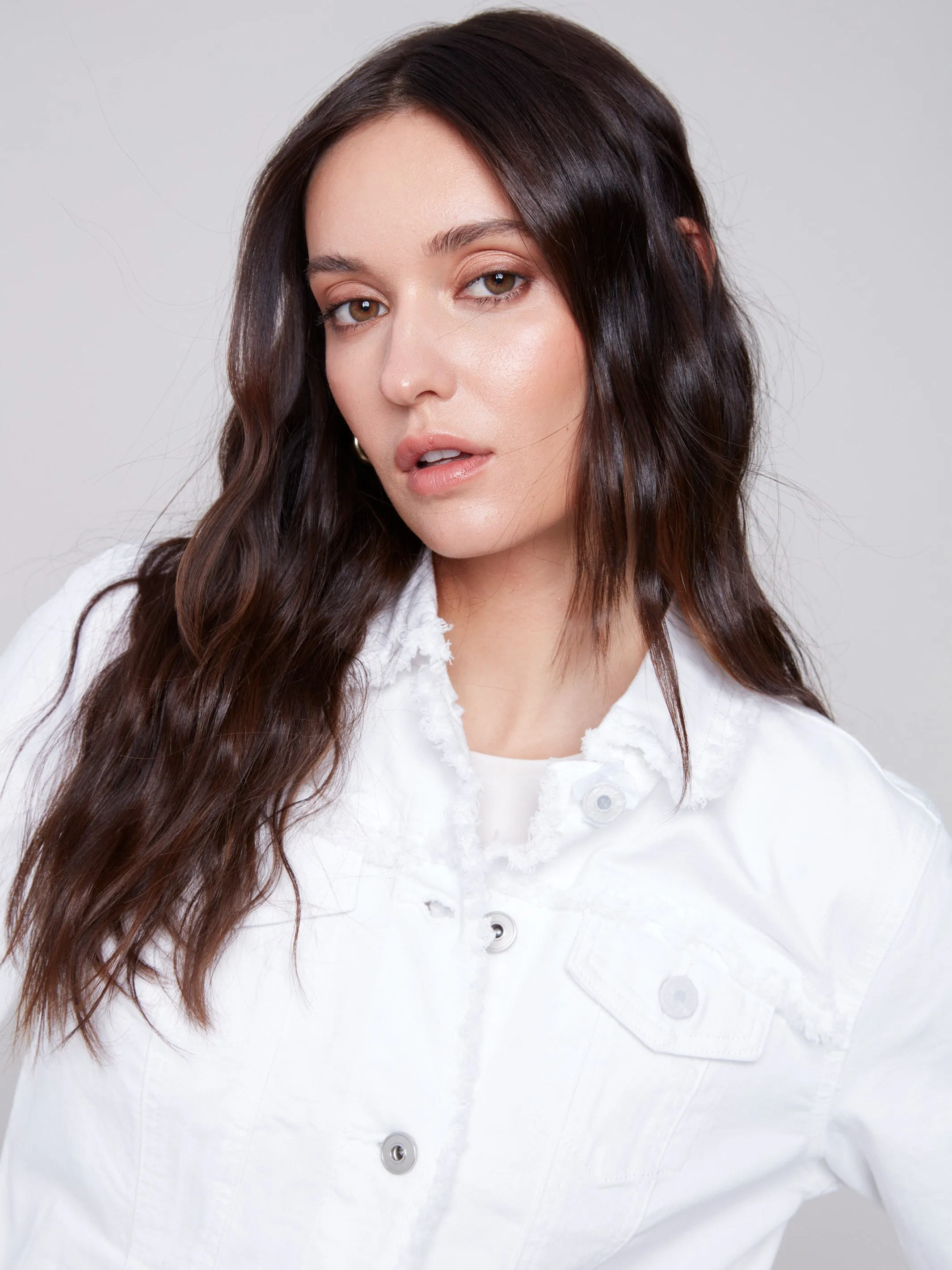 Twill Jean Jacket with Frayed Edges - White sold by Charlie B product image thumbnail 4