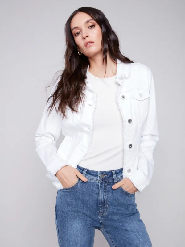 Twill Jean Jacket with Frayed Edges - White sold by Charlie B
