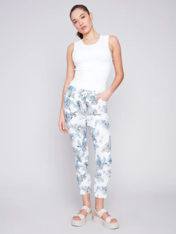 Printed Crinkle Jogger Pants - Summer Leaf made by Charlie B