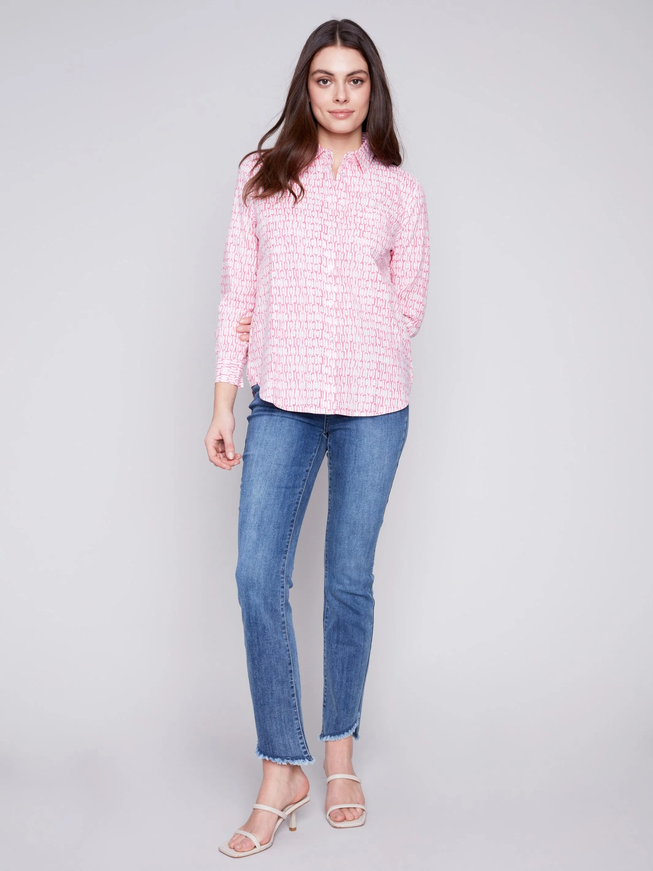 Linen Blend Button-Down Shirt - Flamingo sold by Charlie B product image thumbnail 5