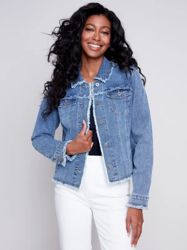 Jean Jacket with Frayed Edges - Medium Blue sold by Charlie B