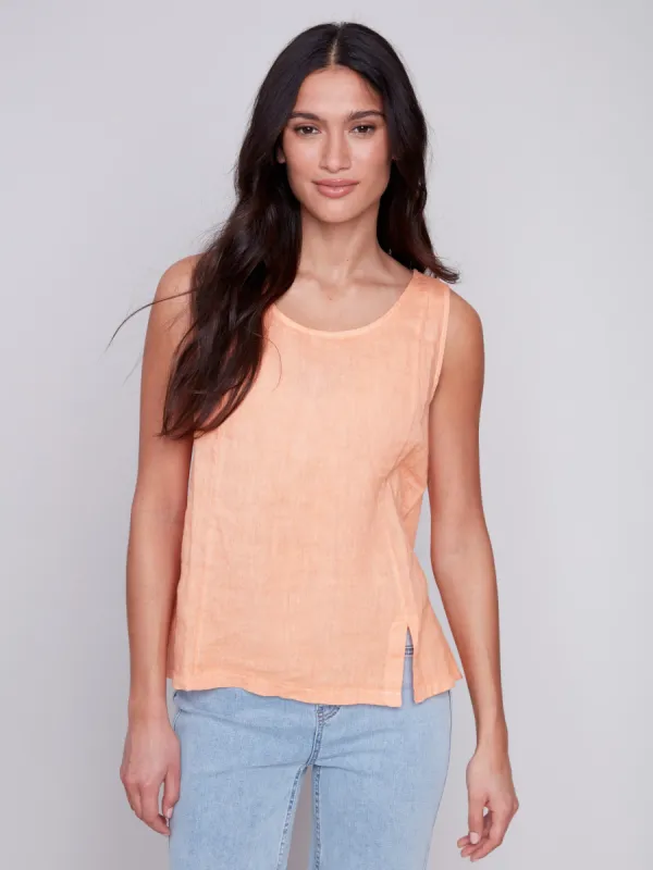 Sleeveless Linen Top with Slit - Tangerine sold by Charlie B