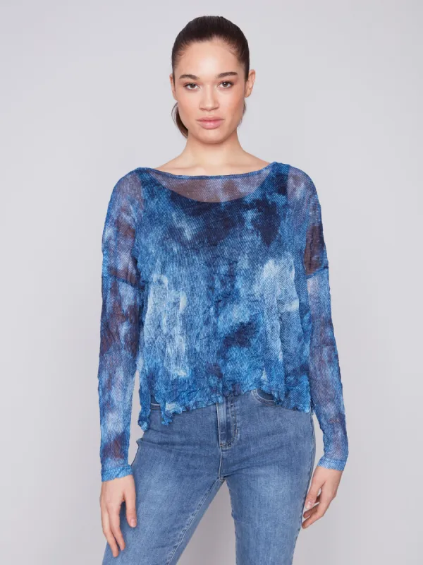 Printed Crinkle Mesh Top - Denim sold by Charlie B