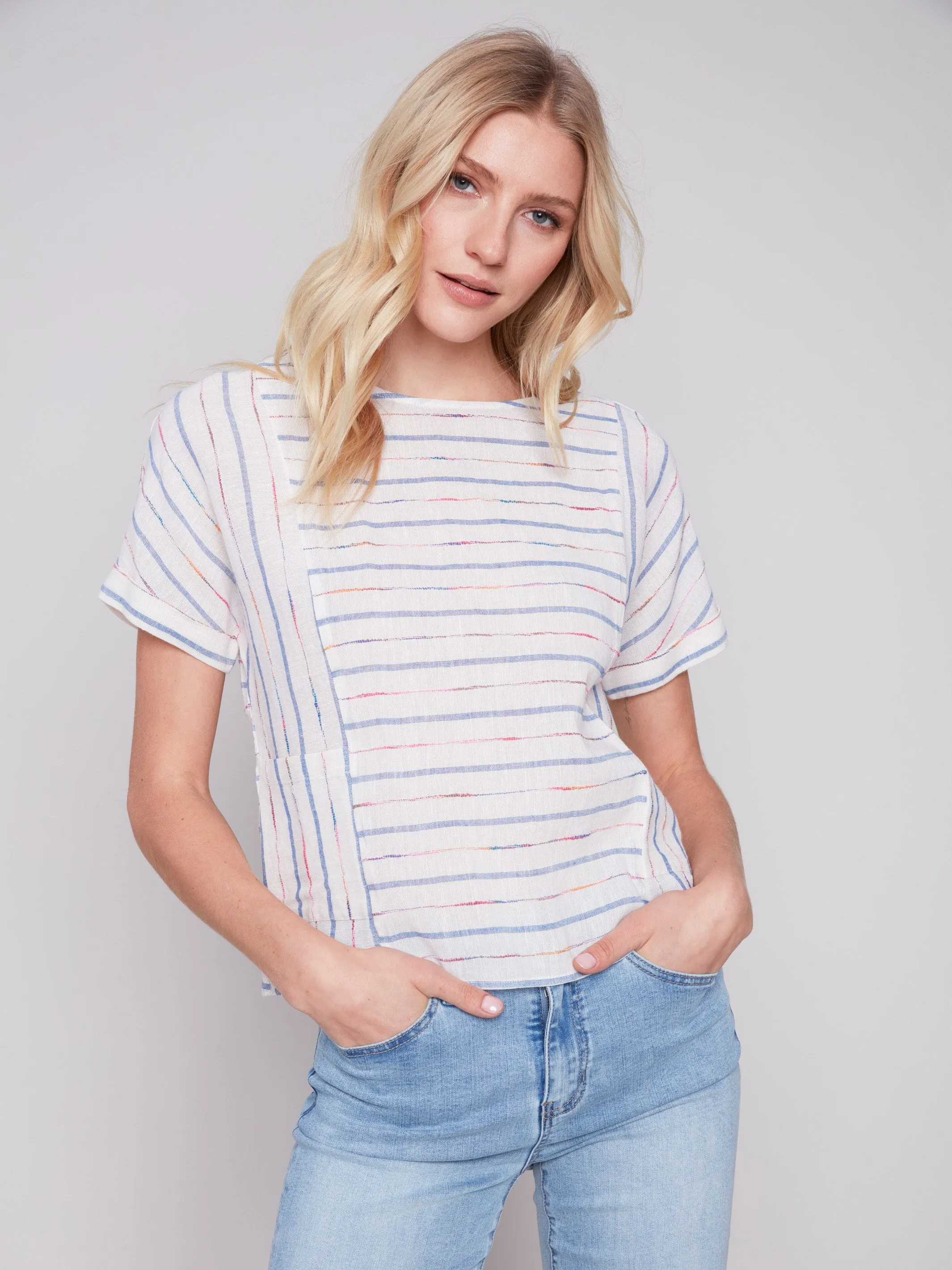 Cotton Linen Blend Dolman Top - Sky sold by Charlie B