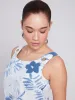 Sleeveless Printed A-Line Linen Dress - Blue sold by Charlie B