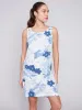 Sleeveless Printed A-Line Linen Dress - Blue sold by Charlie B