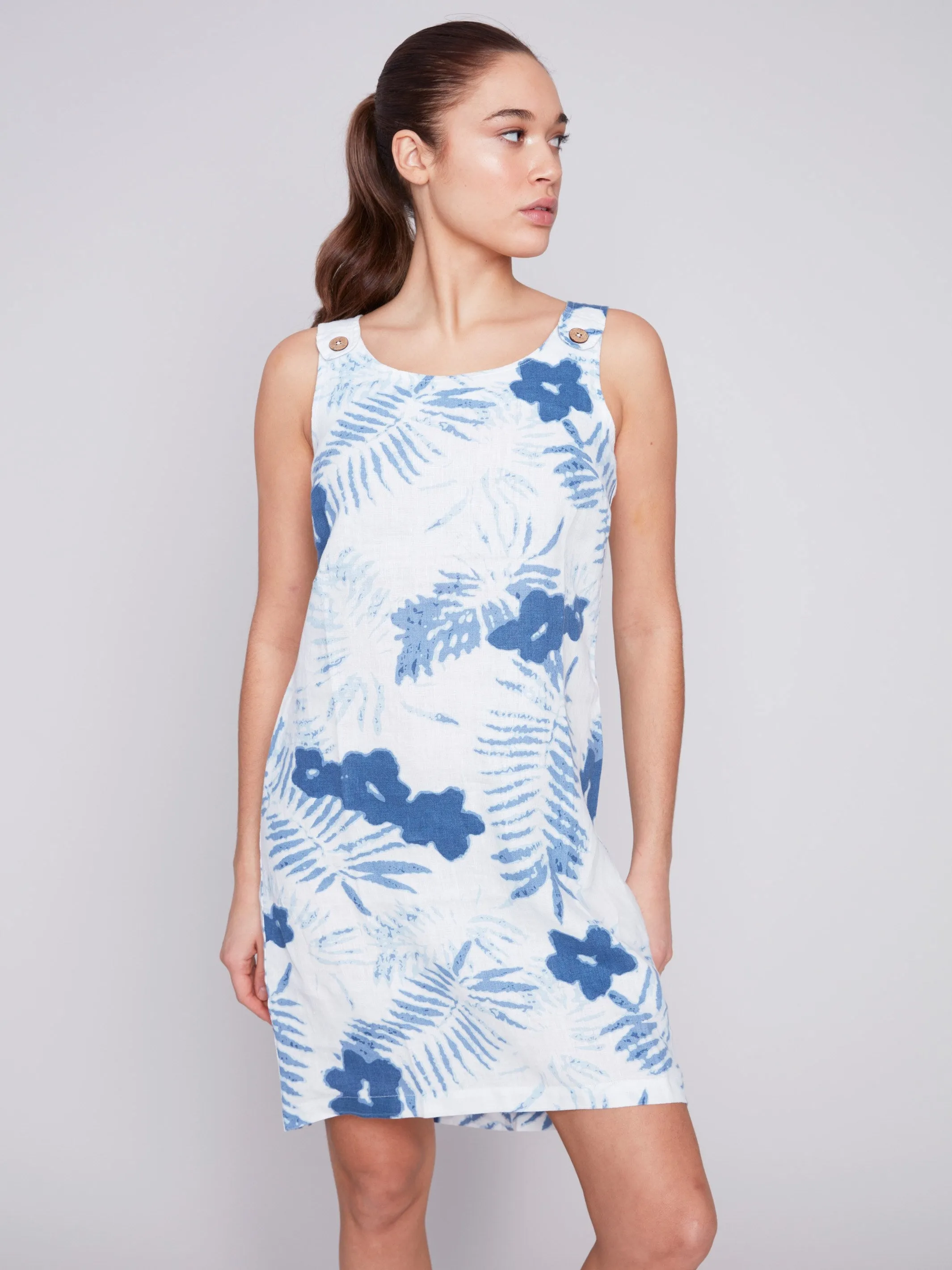 Sleeveless Printed A-Line Linen Dress - Blue sold by Charlie B product image thumbnail 5