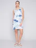 Sleeveless Printed A-Line Linen Dress - Blue sold by Charlie B