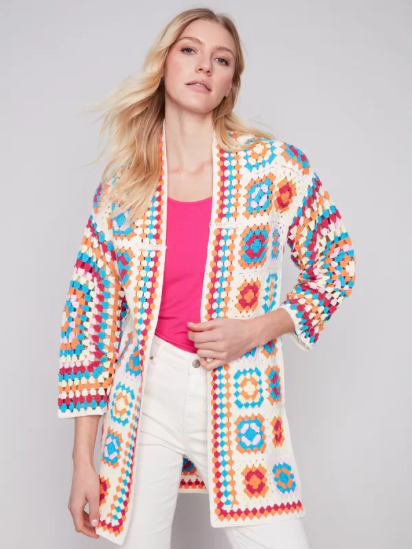 Long Color Block Crochet Cardigan - Punch sold by Charlie B