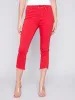 Cropped Bootcut Twill Pants with Asymmetrical Hem - Cherry sold by Charlie B