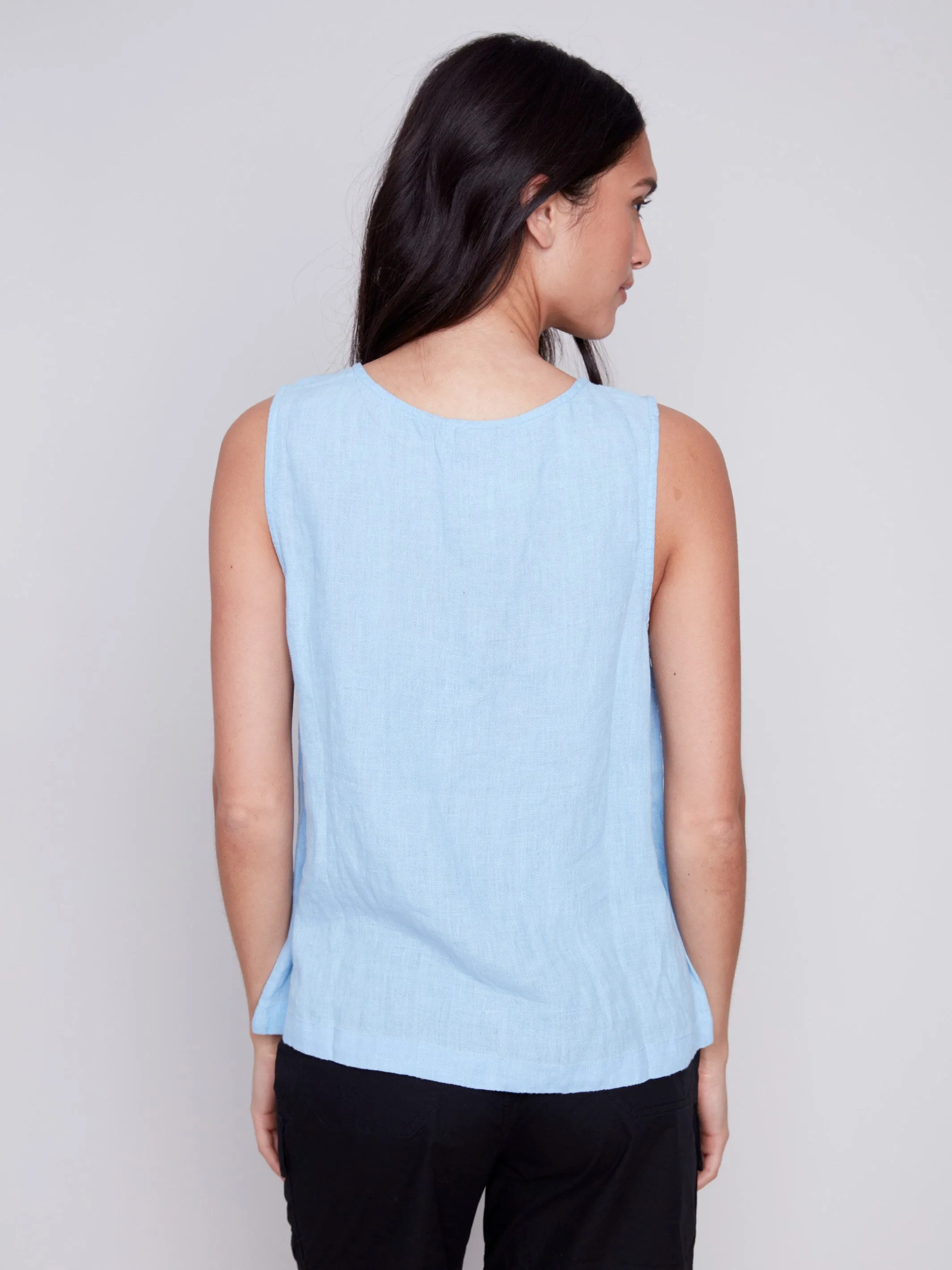 Sleeveless Linen Top with Button Detail - Sky sold by Charlie B product image thumbnail 5