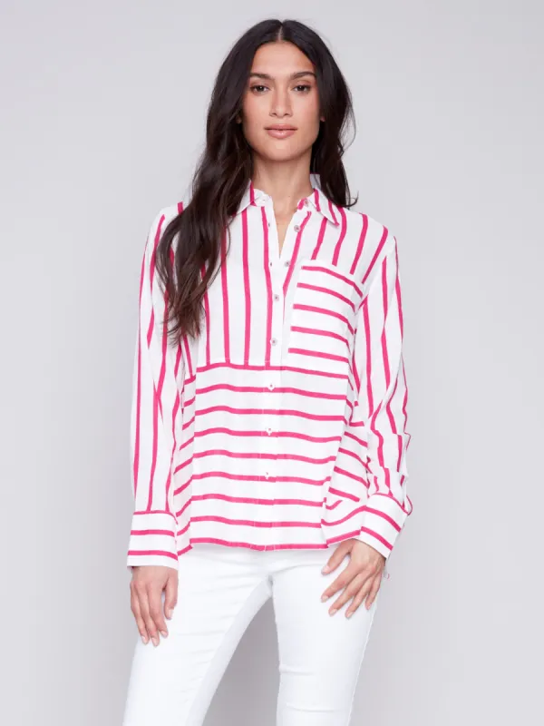 Button-Down Rayon Linen Blend Shirt - Punch sold by Charlie B