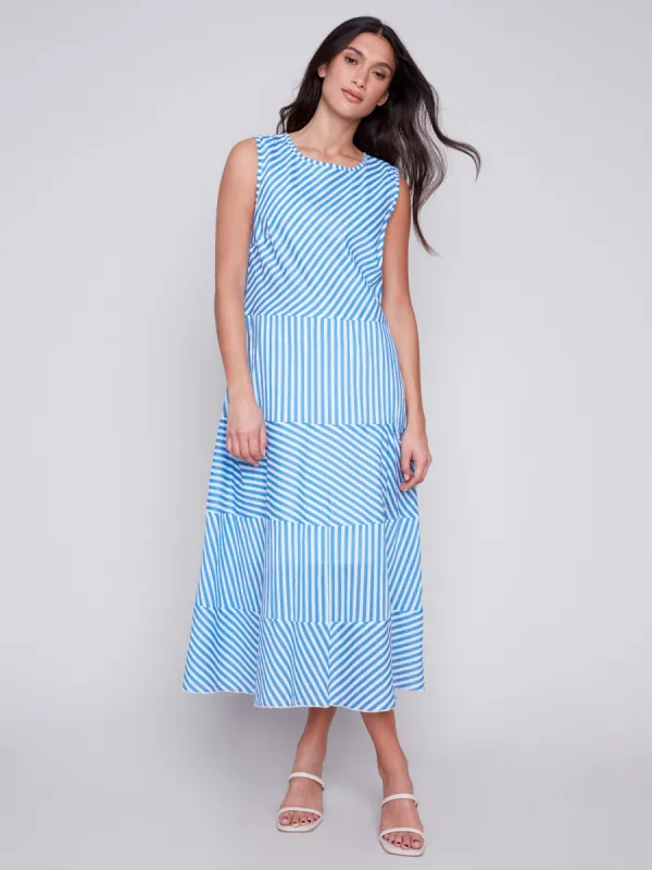 Printed Sleeveless Cotton Voile Dress - Blue sold by Charlie B