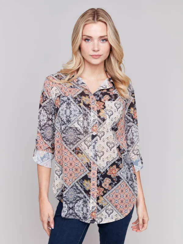 Printed Button-Front Blouse - Paisley sold by Charlie B