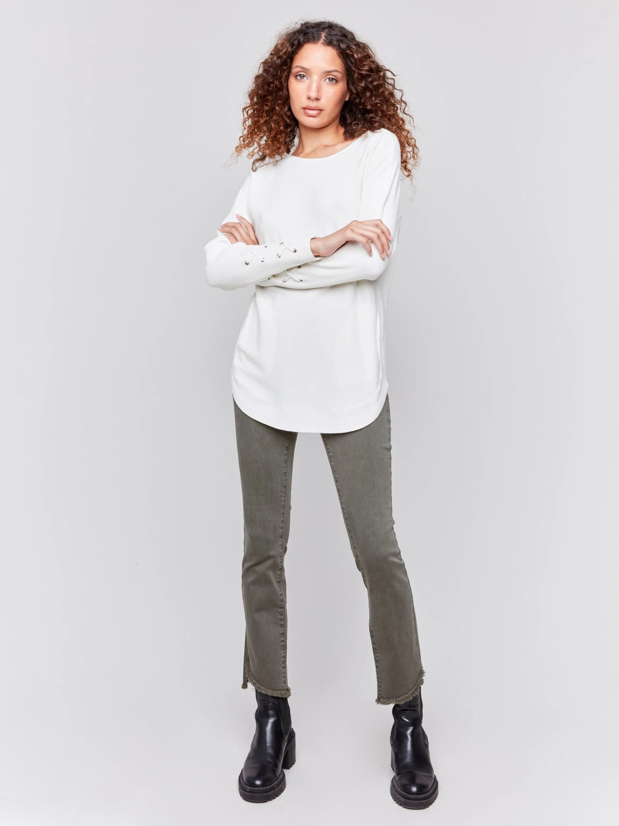 Bootcut Twill Pants With Asymmetrical Hem - Spruce sold by Charlie B product image thumbnail 5