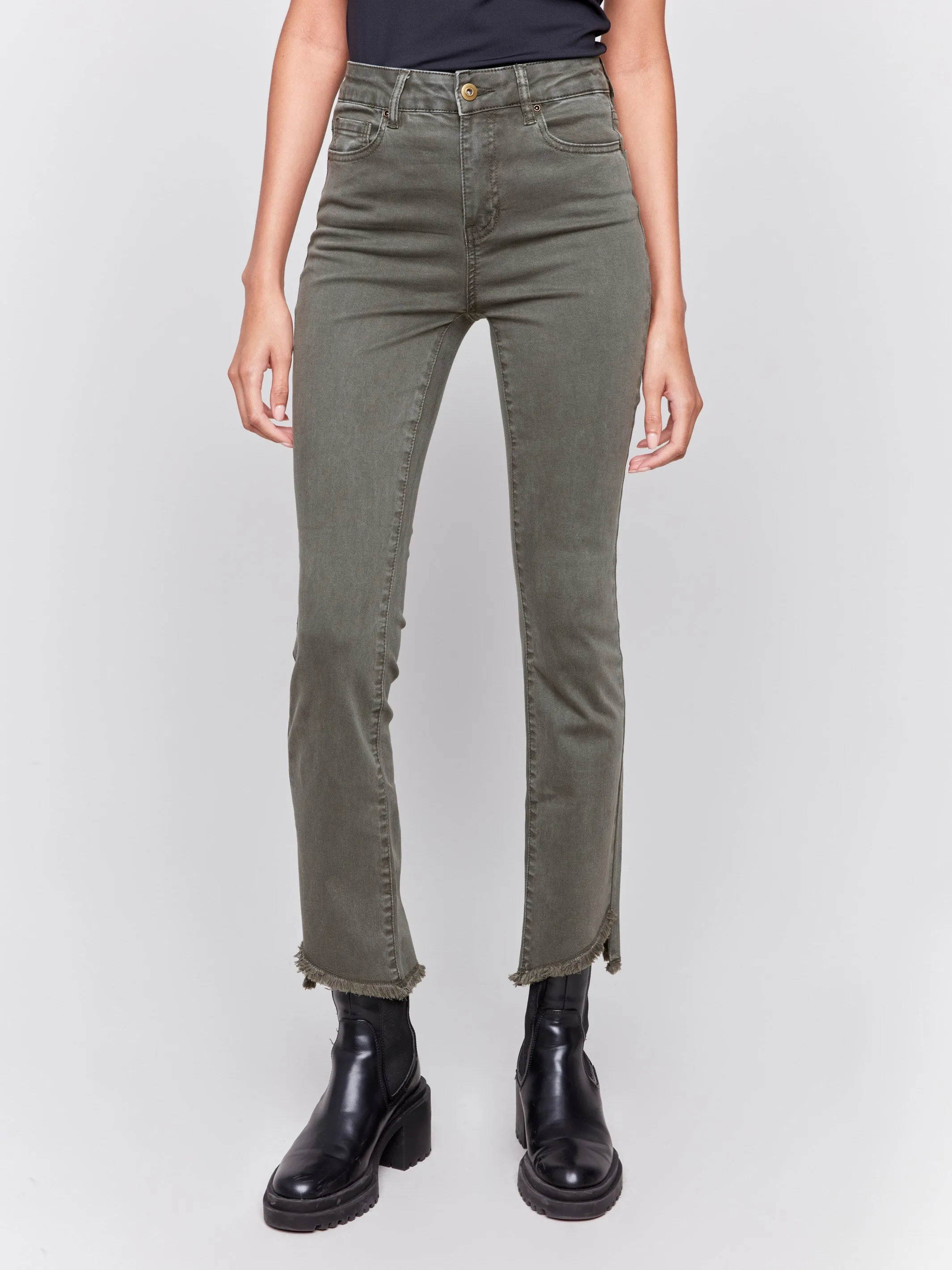 Bootcut Twill Pants With Asymmetrical Hem - Spruce sold by Charlie B product image thumbnail 2