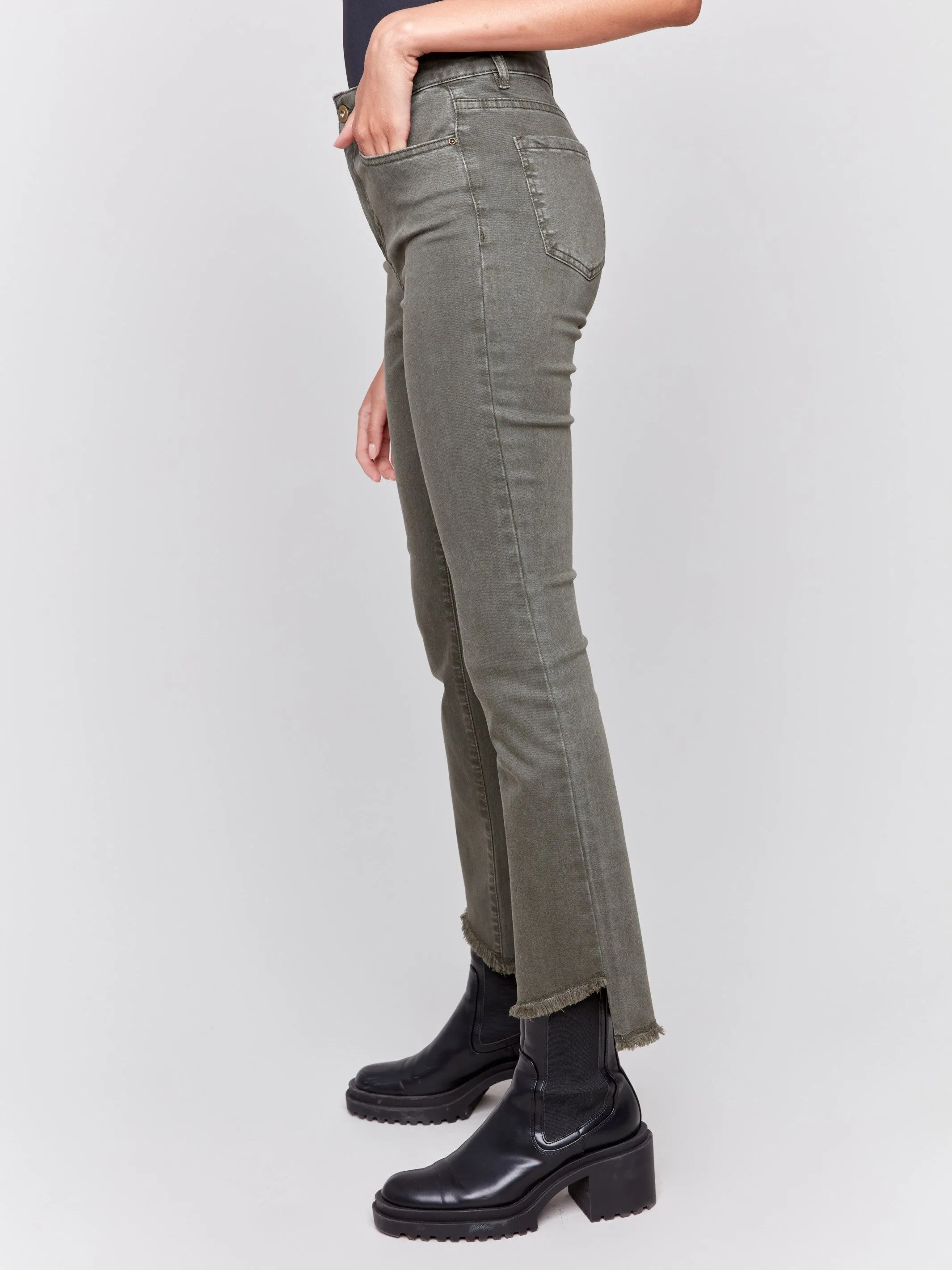 Bootcut Twill Pants With Asymmetrical Hem - Spruce sold by Charlie B product image thumbnail 3