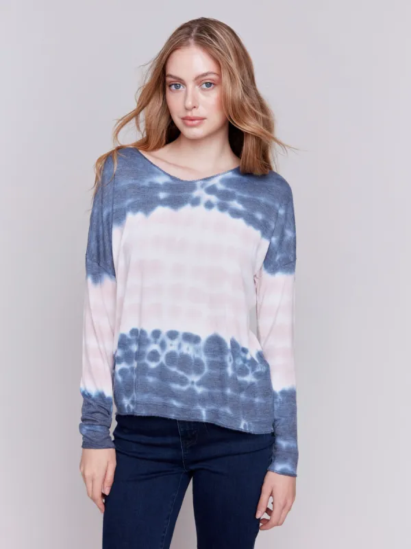 Printed V-Neck Knit Top - Waves sold by Charlie B