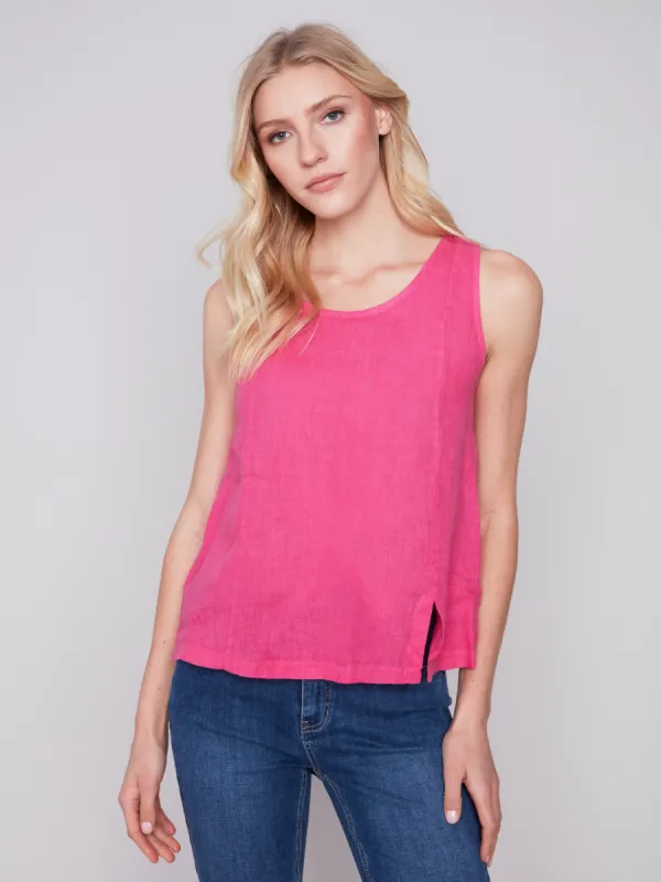 Sleeveless Linen Top with Slit - Punch sold by Charlie B