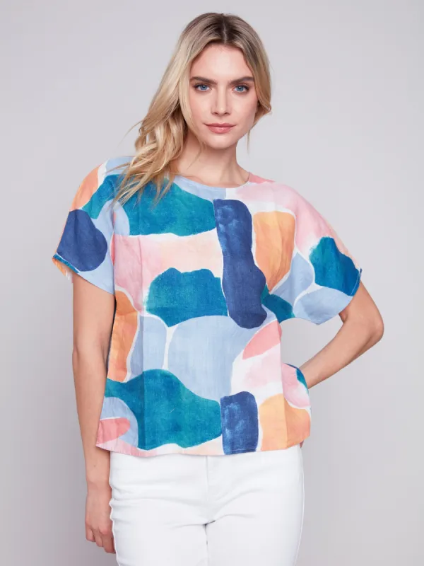 Printed Linen Dolman Top - Abstract sold by Charlie B
