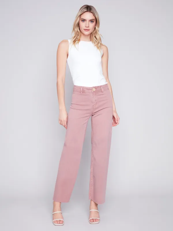 Wide Leg Twill Jeans with Raw Hem - Woodrose sold by Charlie B