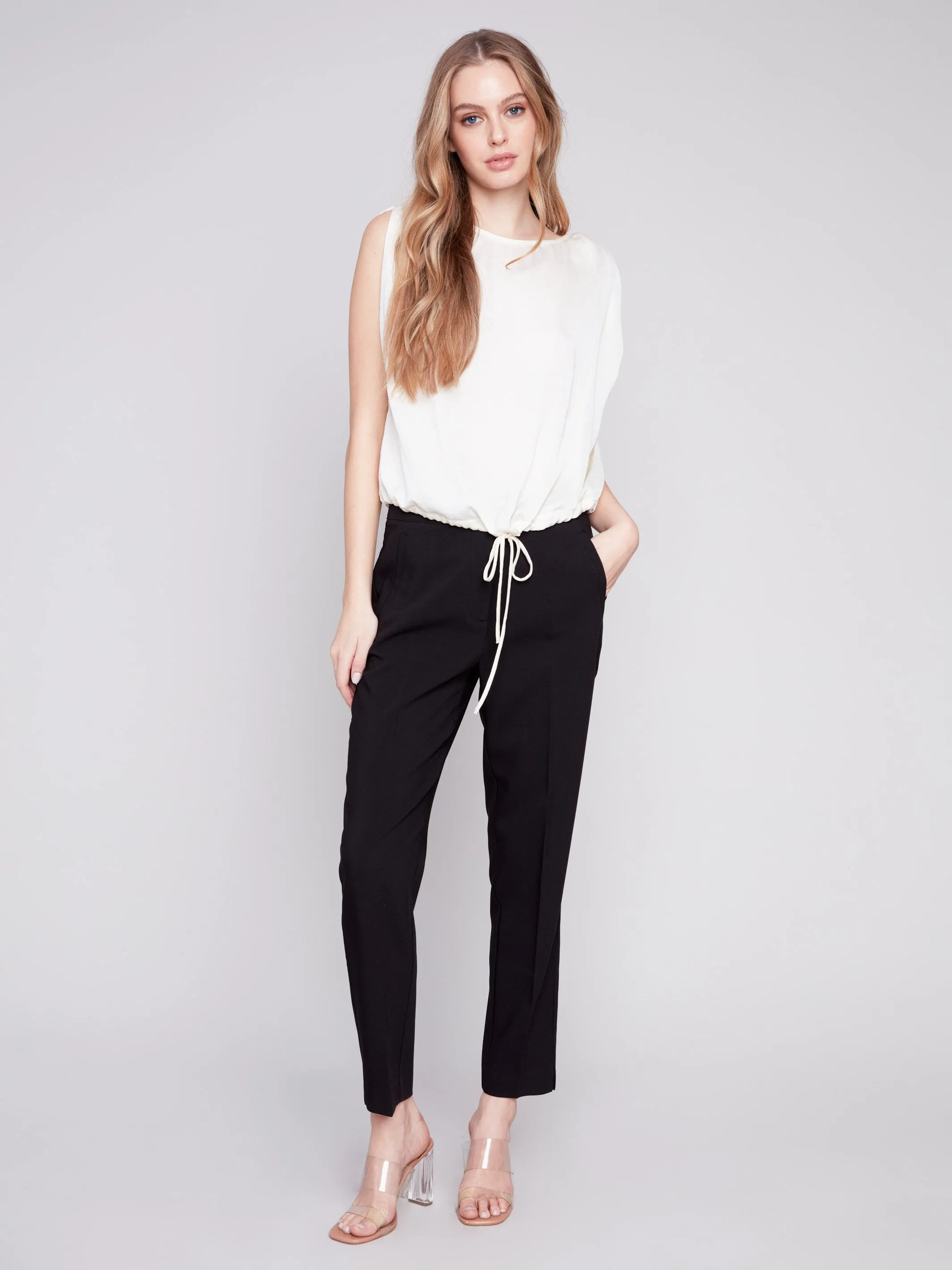 Sleeveless Satin Top with Drawstring - Natural sold by Charlie B product image thumbnail 5