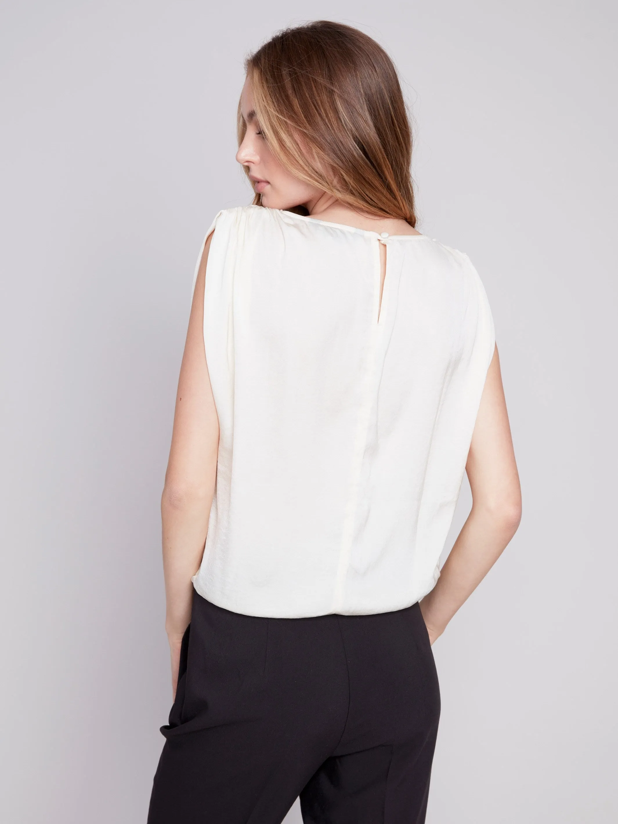 Sleeveless Satin Top with Drawstring - Natural sold by Charlie B product image thumbnail 2