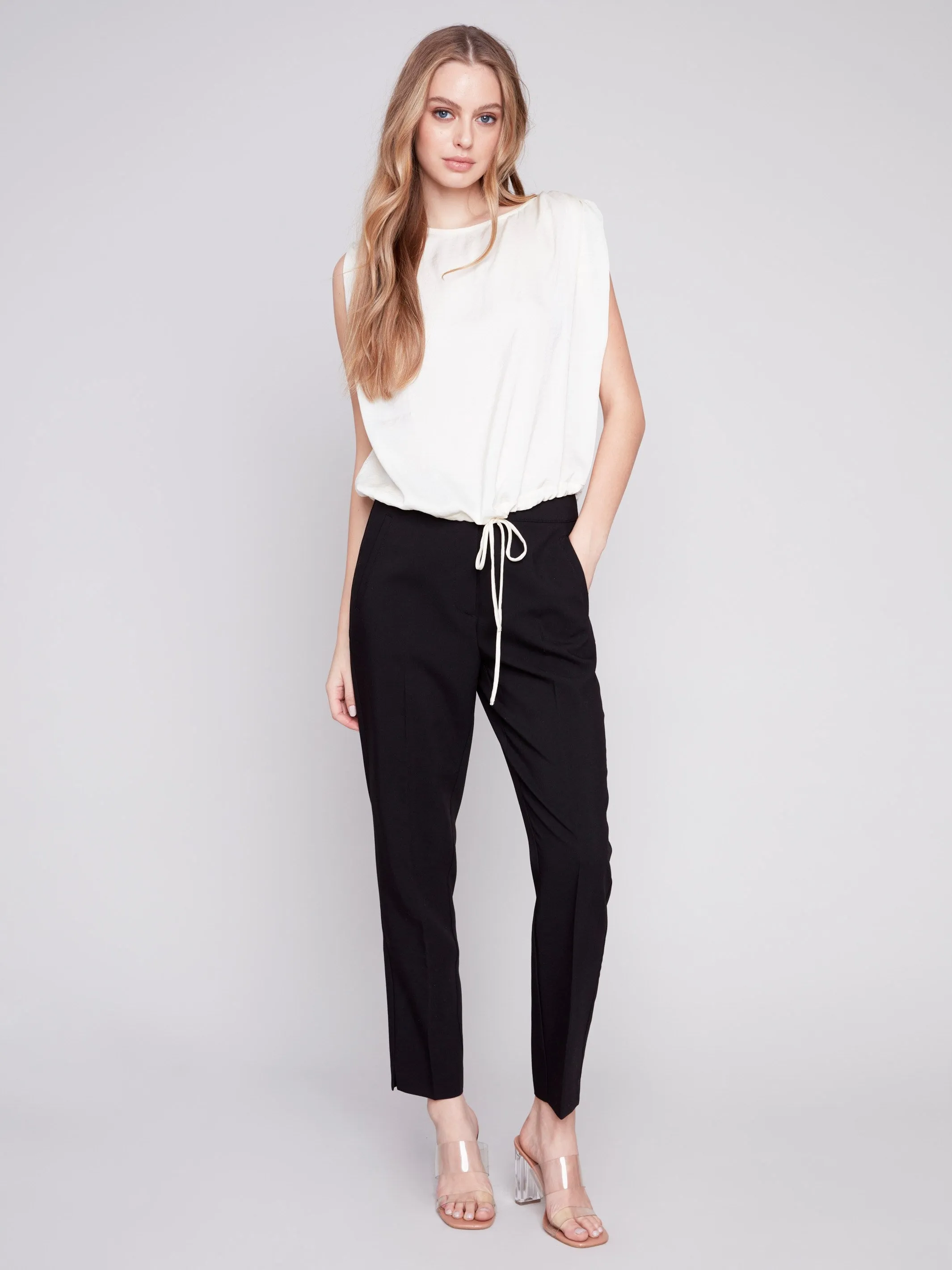 Sleeveless Satin Top with Drawstring - Natural sold by Charlie B product image thumbnail 3