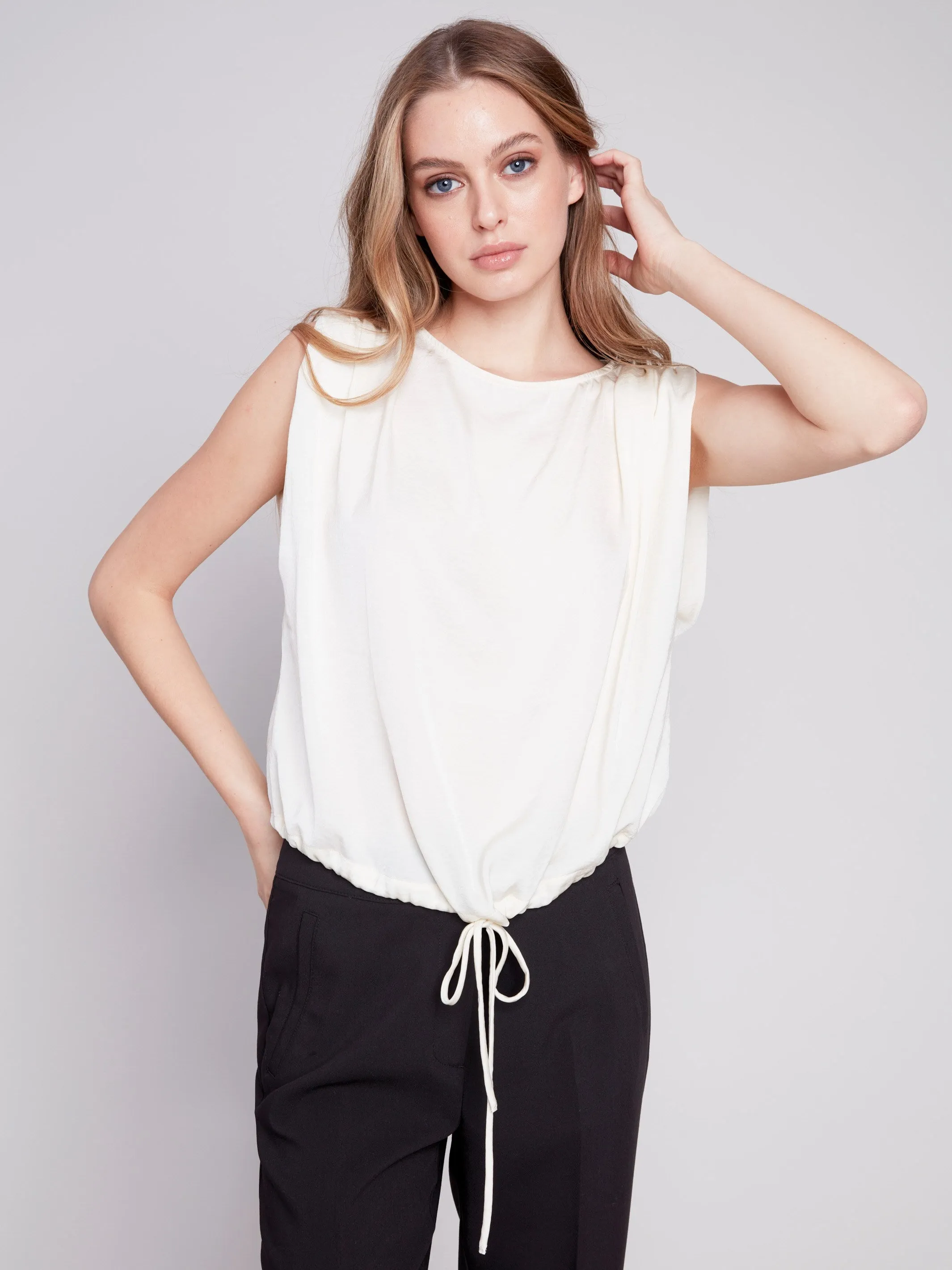 Sleeveless Satin Top with Drawstring - Natural sold by Charlie B product image thumbnail 4