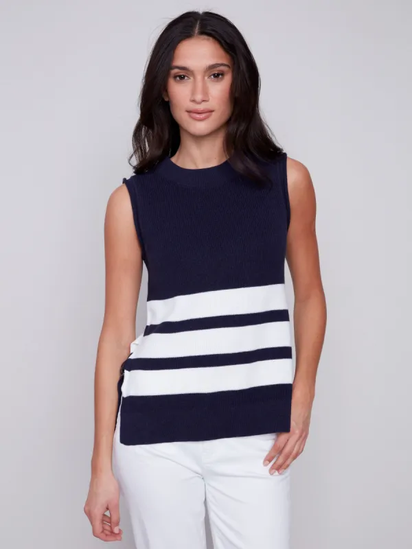 Striped Sweater Vest - Navy sold by Charlie B