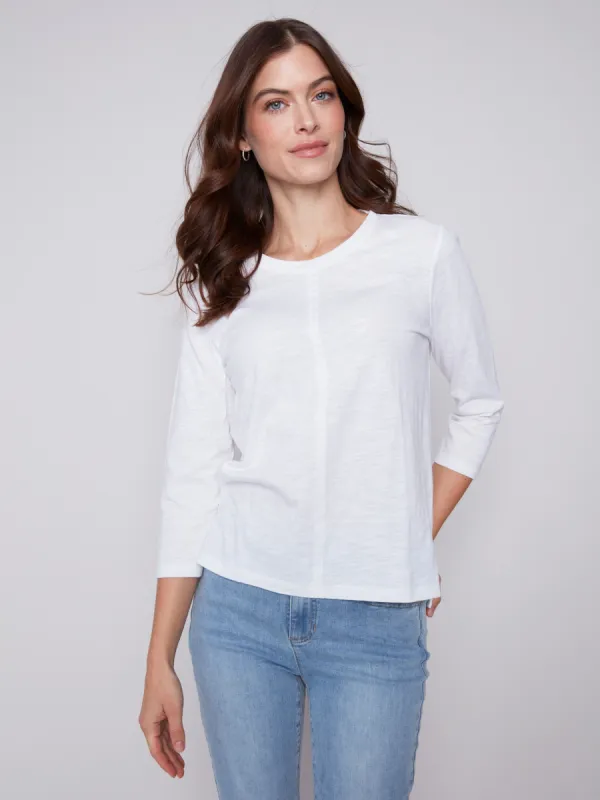Organic Cotton Slub Knit Top - White sold by Charlie B