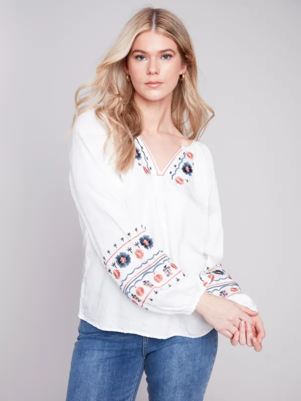 Embroidered Tencel Blouse - White sold by Charlie B