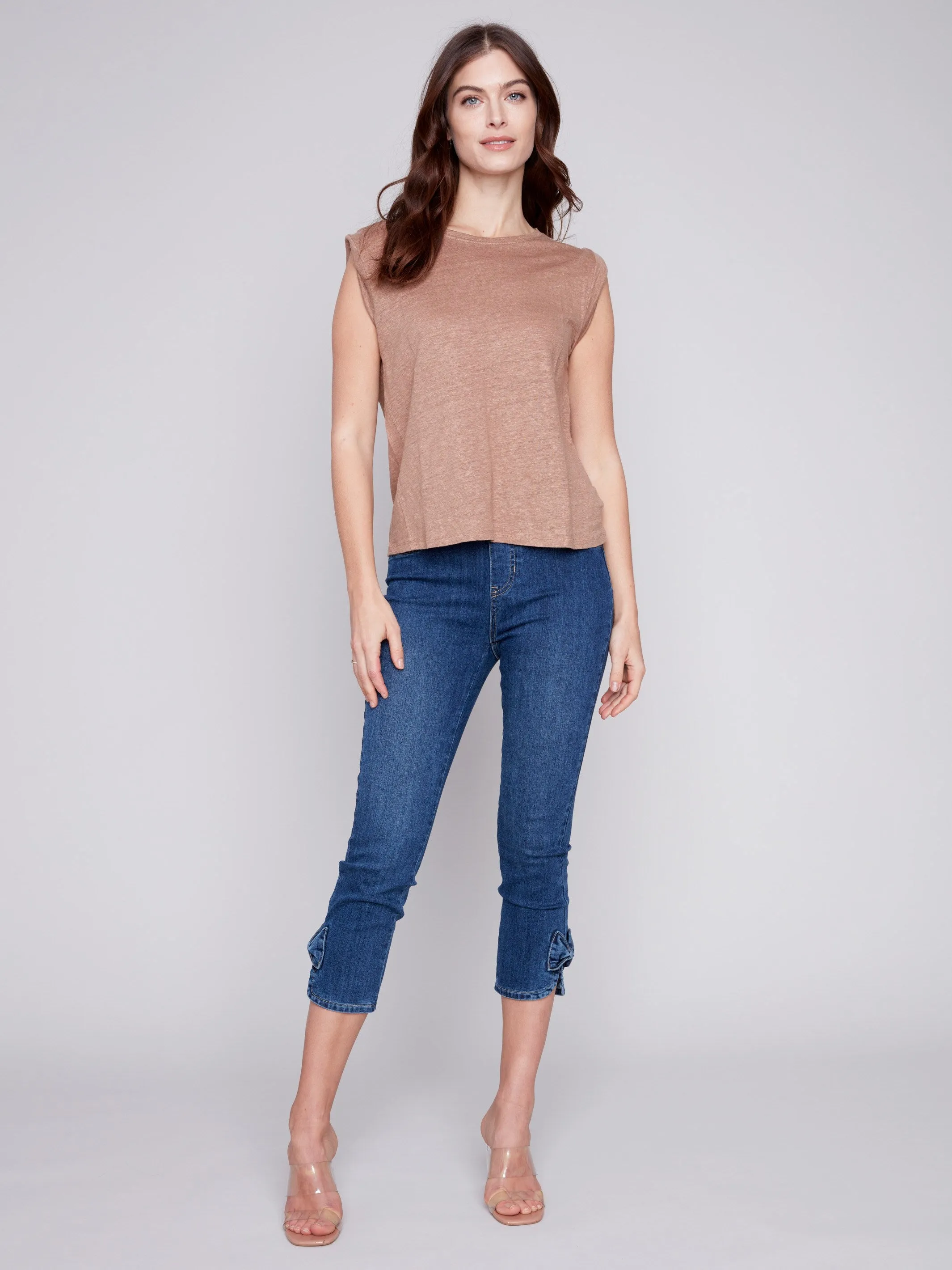 Linen Tank Top with Sleeve Detail - Caramel sold by Charlie B product image thumbnail 3
