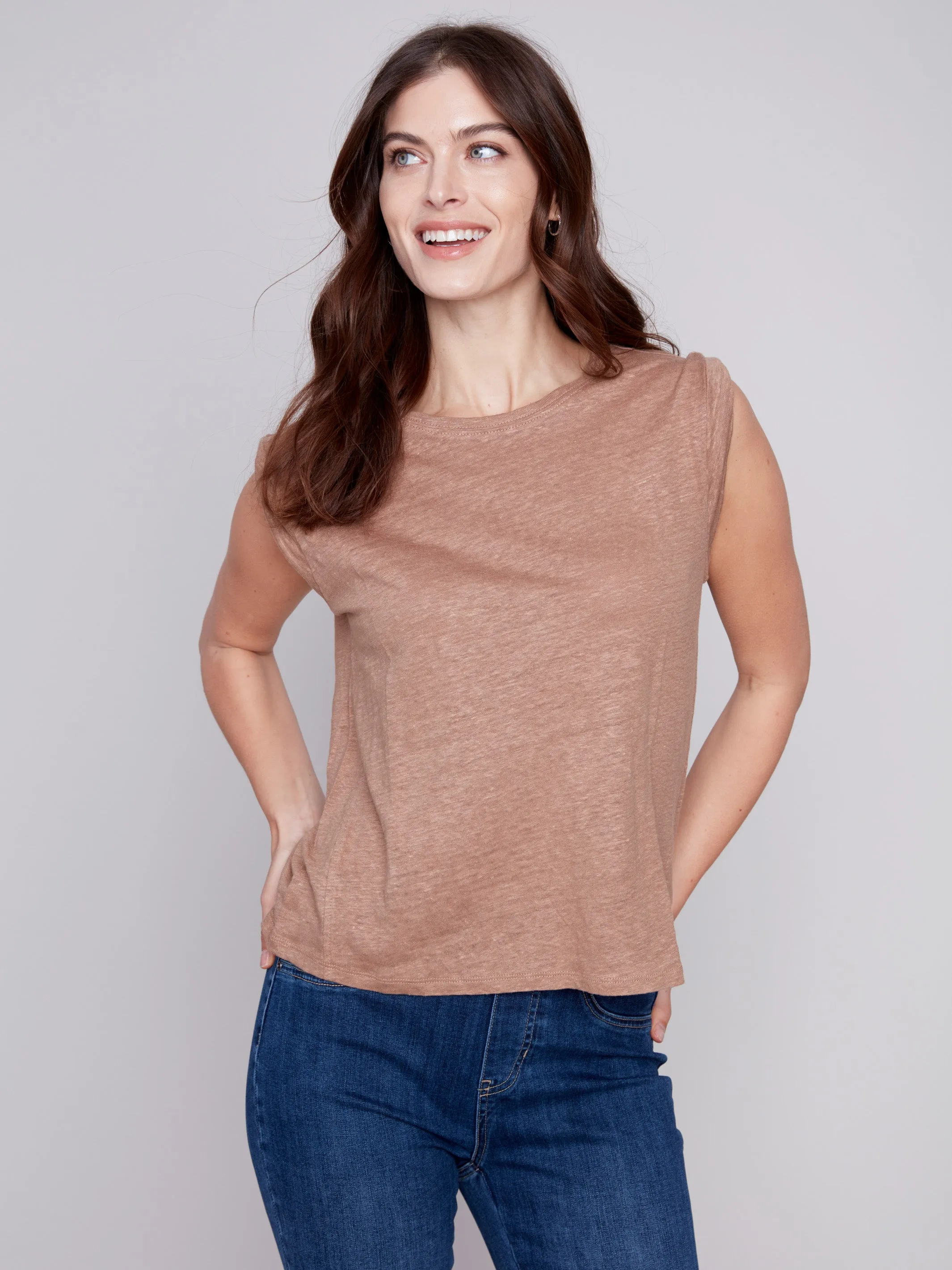 Linen Tank Top with Sleeve Detail - Caramel sold by Charlie B product image thumbnail 4