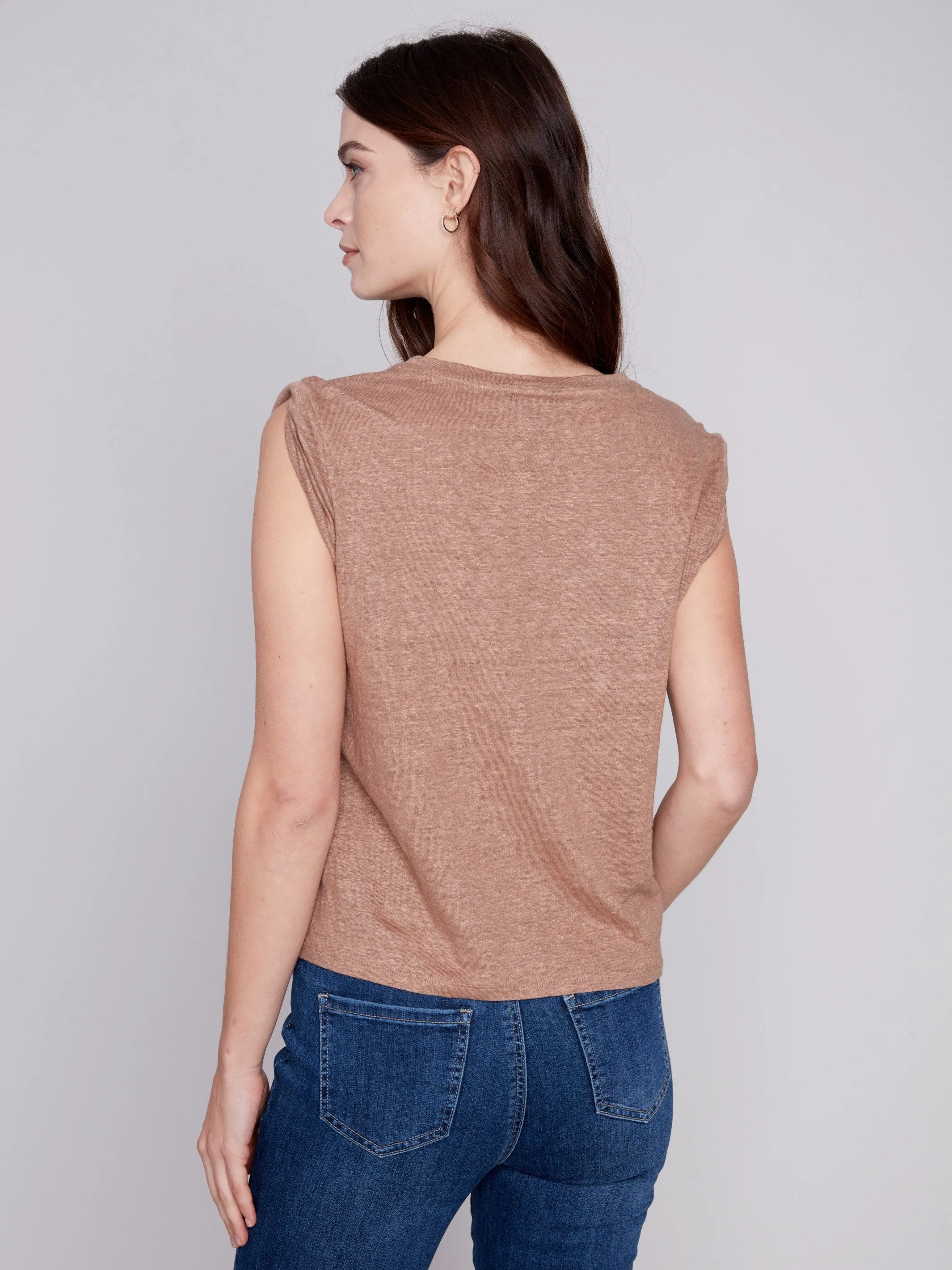 Linen Tank Top with Sleeve Detail - Caramel sold by Charlie B product image thumbnail 2